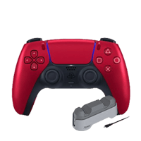 PlayStation SONY PS5原廠 DualSense 無線控制器 (火山紅)+雙手把快速充電座-灰1501X