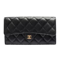 B賞-【CHANEL 香奈兒】經典金色雙C LOGO菱格粒紋牛皮暗釦長夾(黑色AP0241C-BLK-GP)『entrupy安心購』