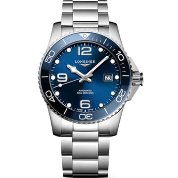 A賞-LONGINES 浪琴藍水鬼 深海征服者浪鬼陶瓷潛水機械錶-藍x銀/41mm(L3.781.4.96.6)