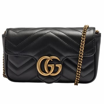 A賞-GUCCI  matelasse系列仿舊金色 LOGO牛皮山字紋暗釦肩/斜背包(迷你-黑476433-DSVRT-1000)