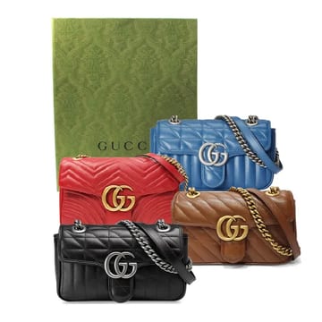 A賞-GUCCI 446744 經典Marmont系列復古金釦/銀釦翻蓋斜背鍊包(多款任選-22cm)